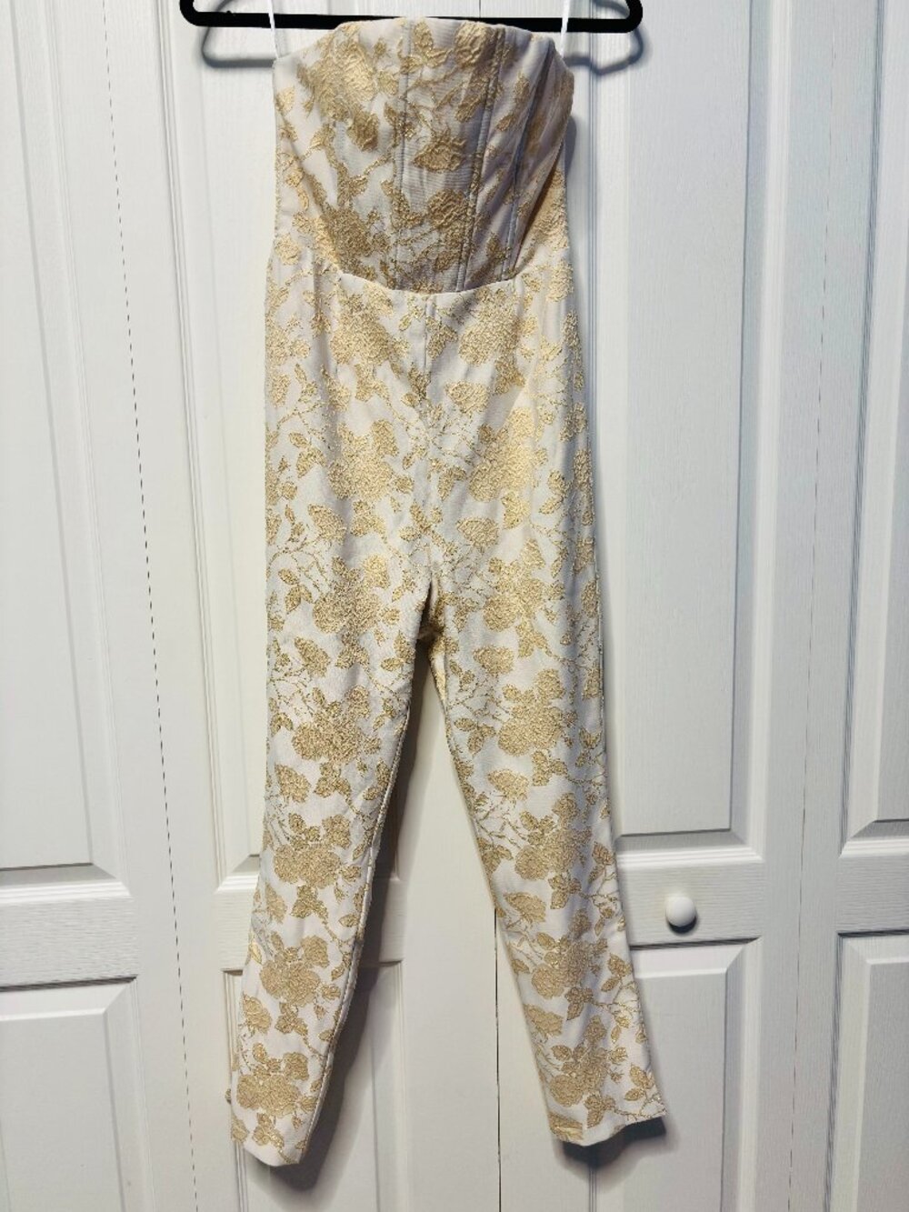 Lulus Ivory Gold Floral Strapless Jumpsuit Straight Leg M